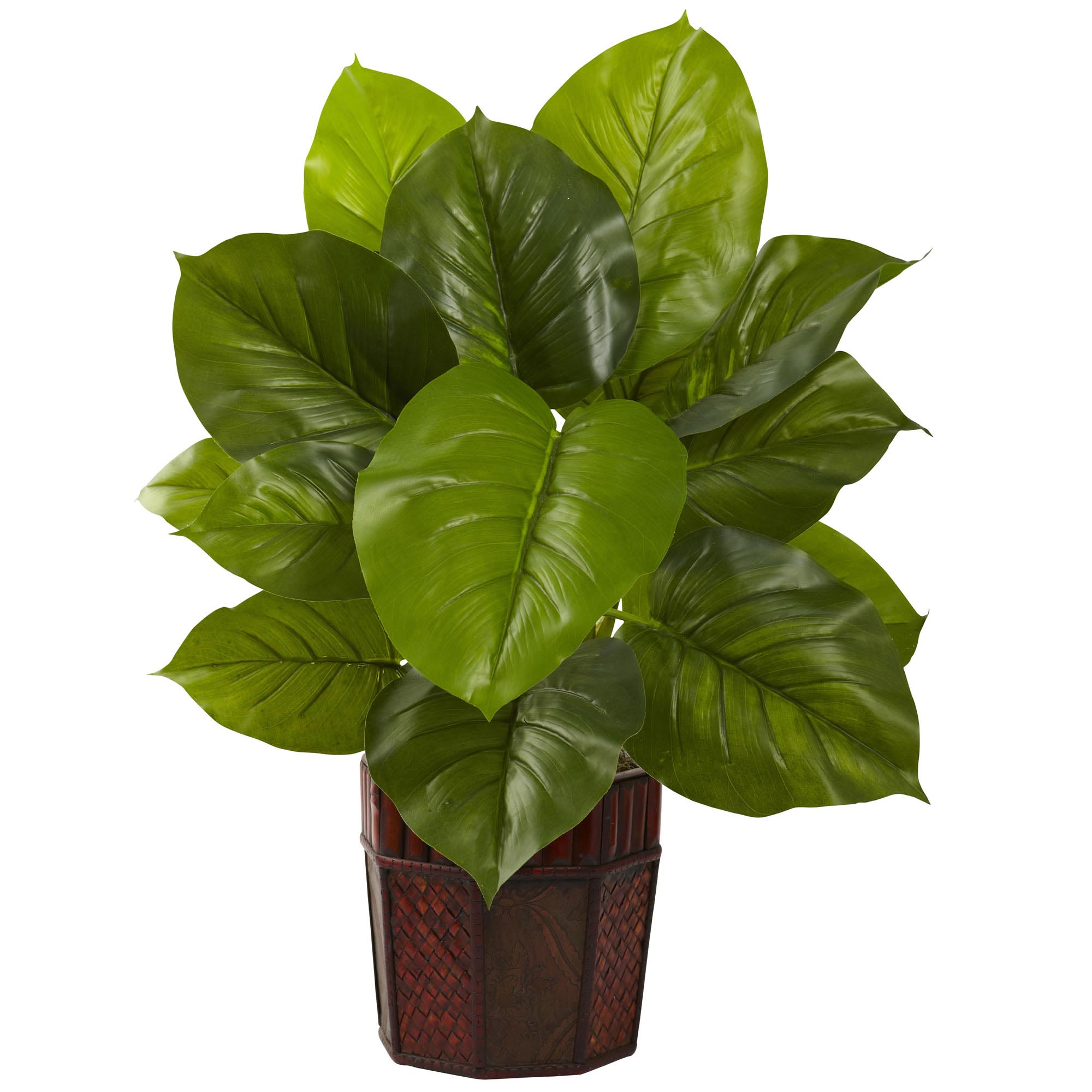 28 Inch Silk Large Leaf Philodendron Decorative Planter