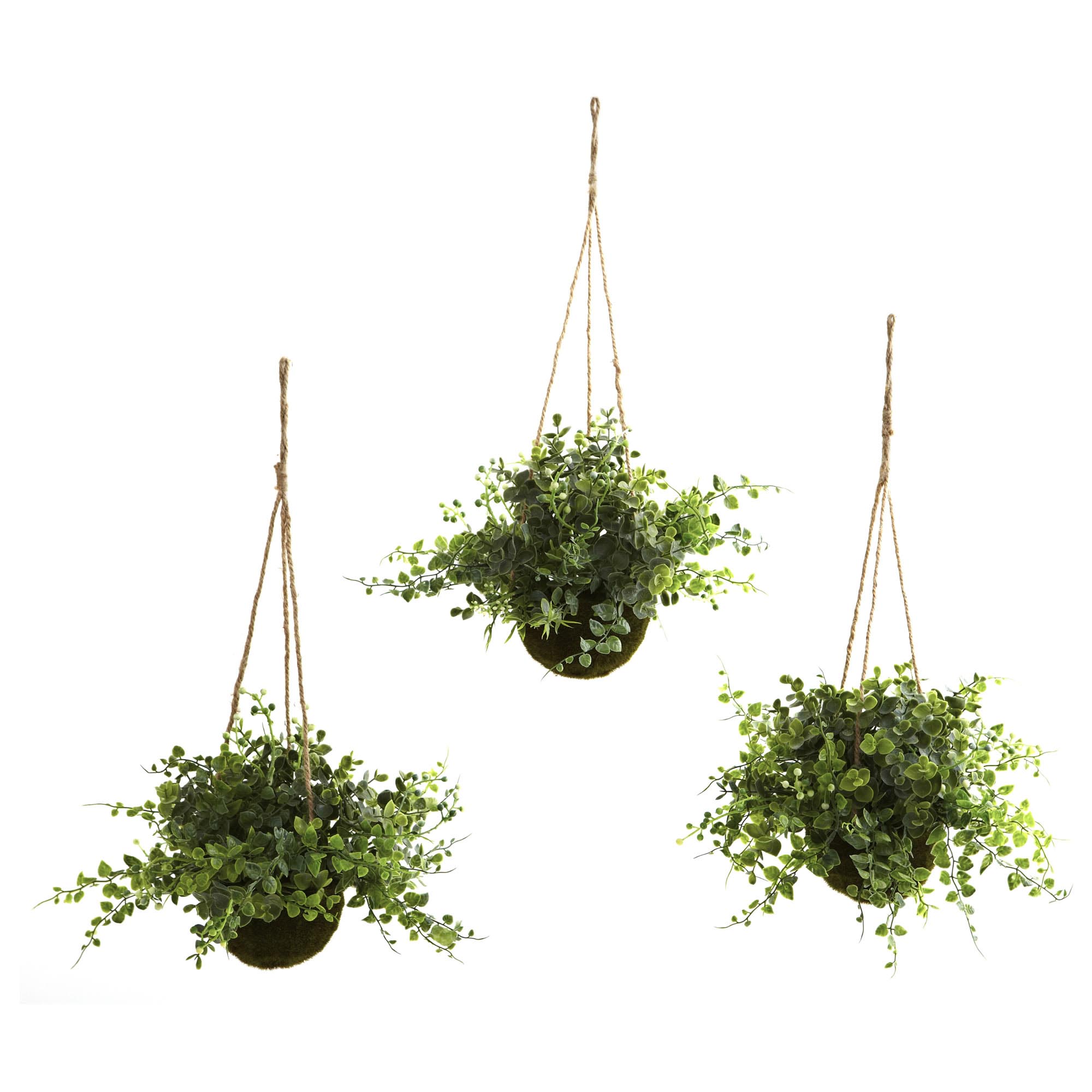 12 Inch Silk Eucalyptus, Maiden Hair & Berry Hanging Basket(set Of 3)