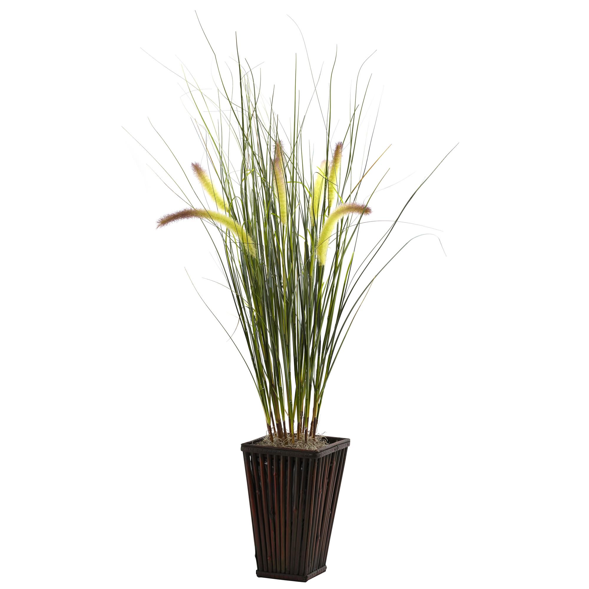 33 Inch Grass With Cattails In Bamboo Planter
