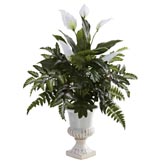 32 inch Silk Mixed Greens & Spathyfillum in Decorative Urn