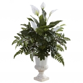 32 inch Silk Mixed Greens & Spathyfillum in Decorative Urn