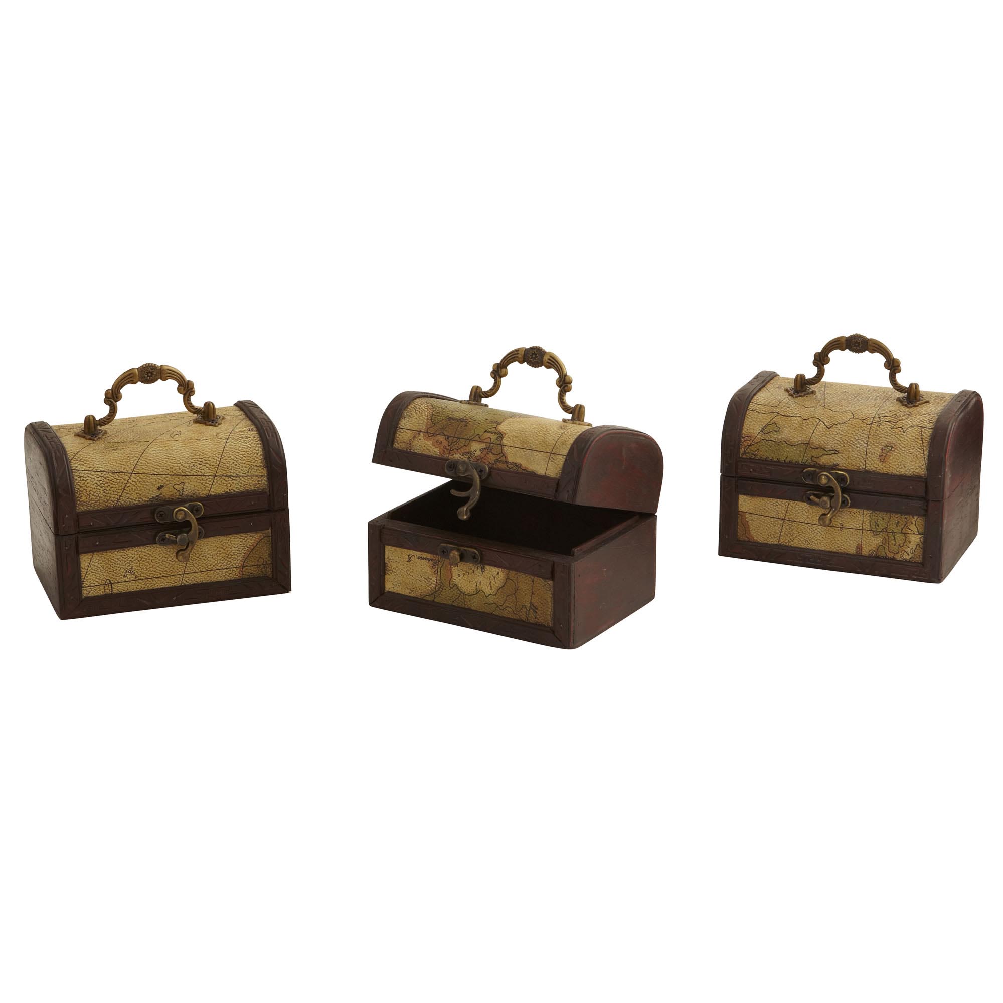 5 Inch Decorative Chest With Map (set Of 3)
