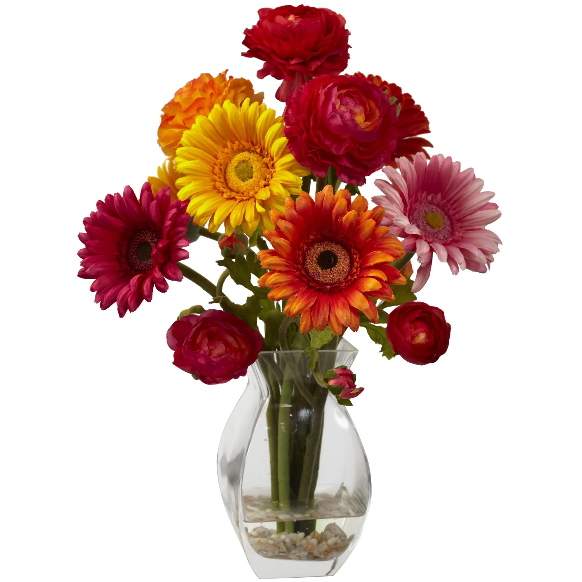 15 Inch Gerber Daisy & Ranunculus Arrangement In Vase