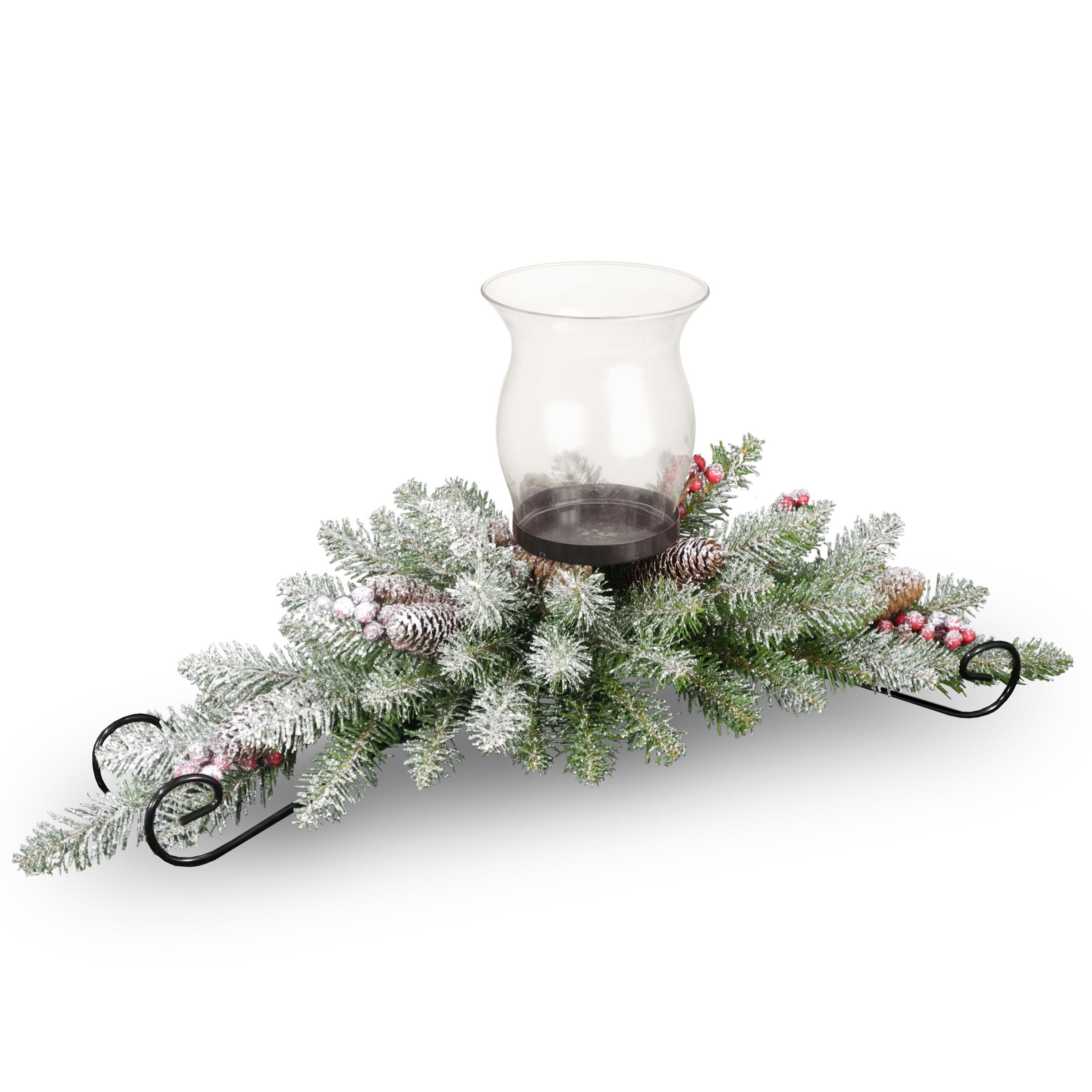 30 Inch Dunhill Fir Snowy Centerpiece: Candle Holder, Cones & Berries