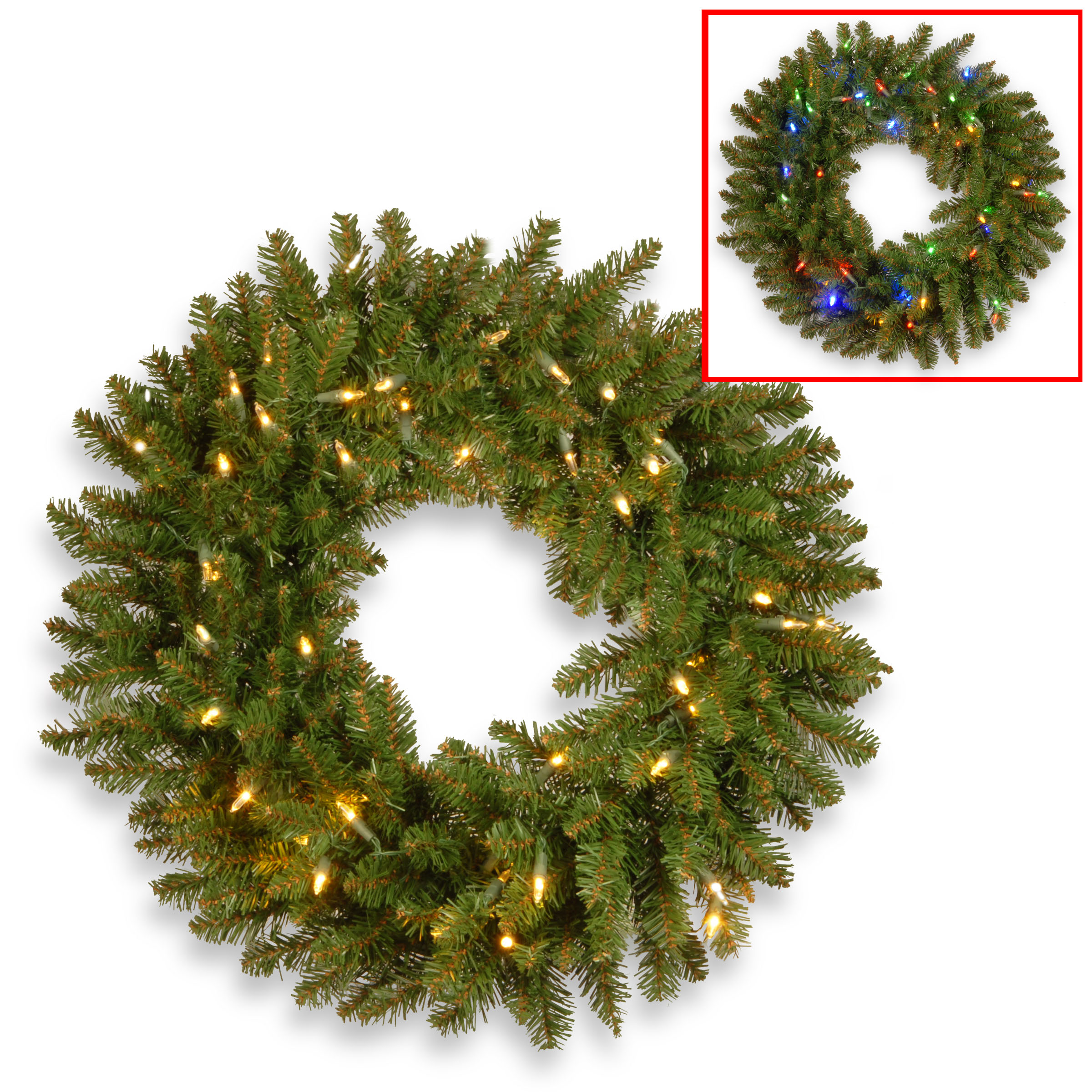 24 Inch Kingswood Fir Wreath: Dual Color Leds