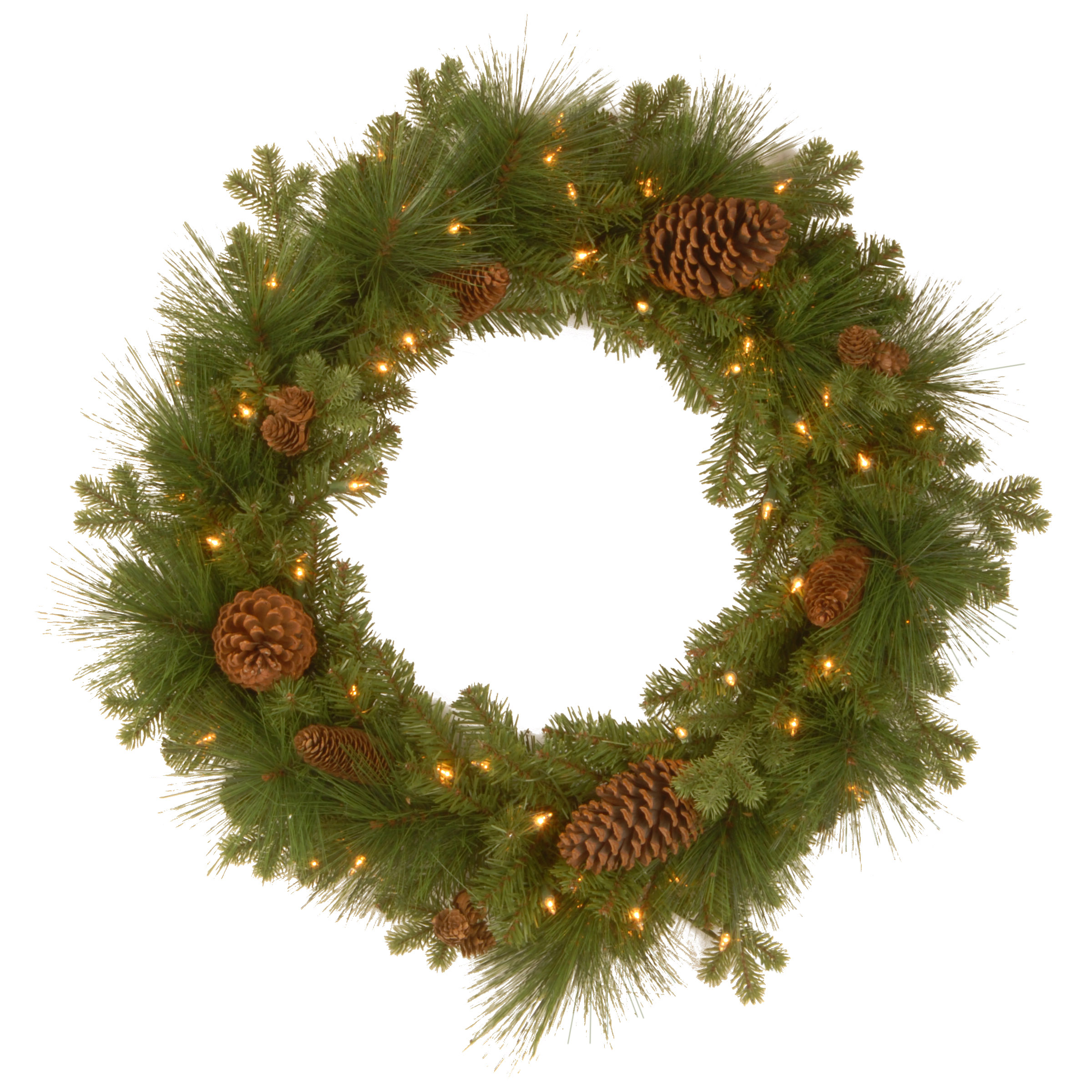 24 Inch Pe/pvc Eastwood Spruce Wreath: Mixed Cones & Clear Leds