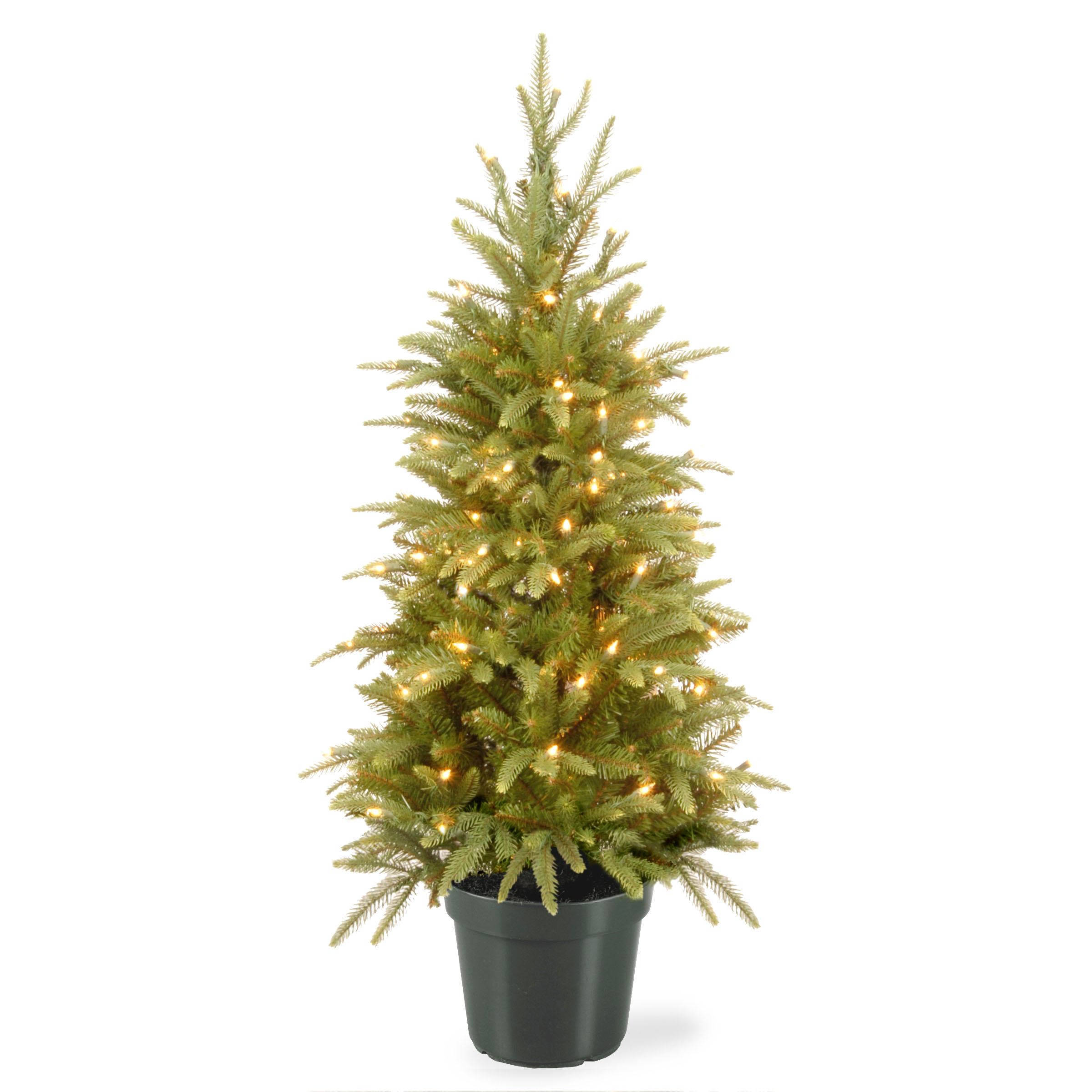 4 Foot Weeping Spruce Wrapped Tree: Green Pot & Clear Lights