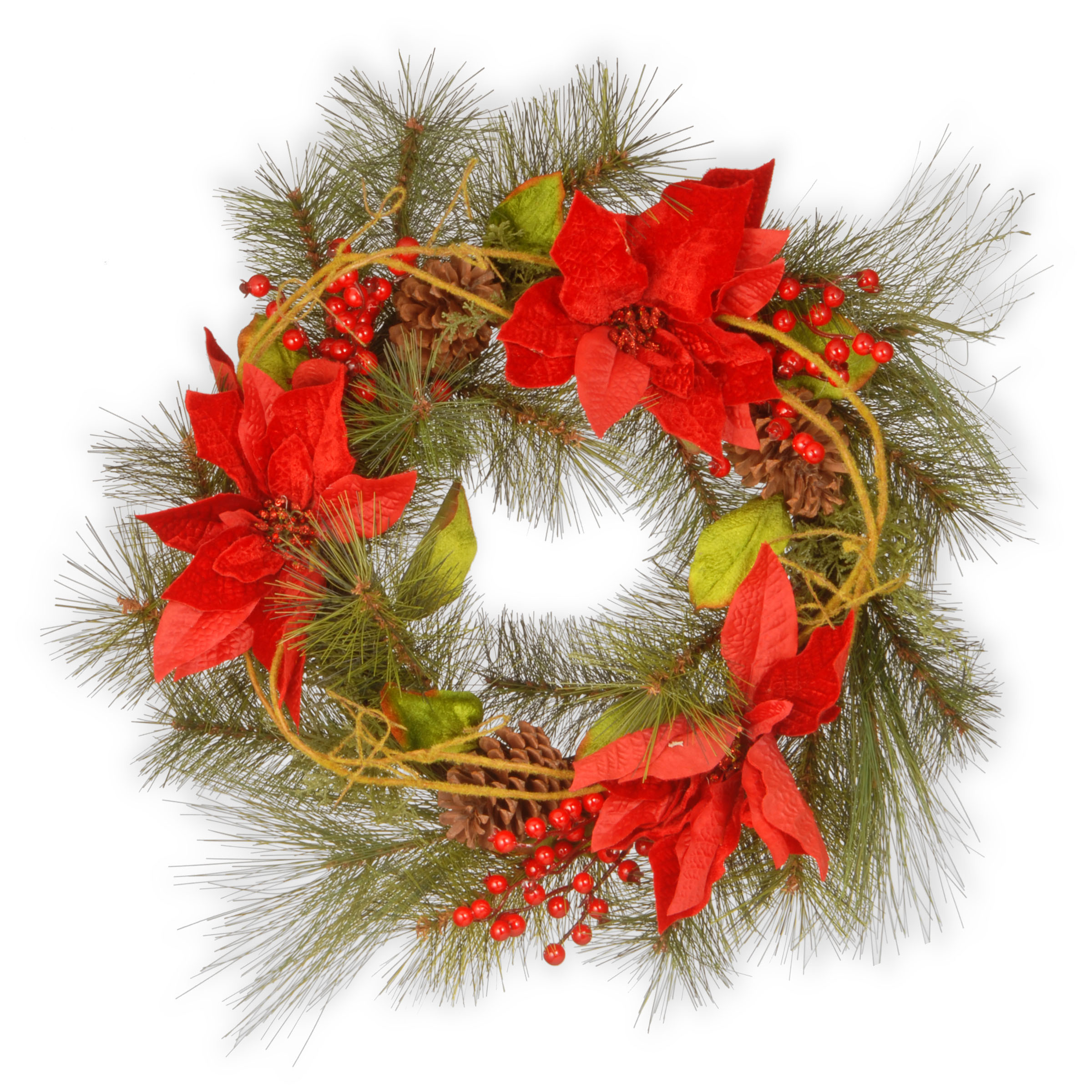 24 Inch Red Poinsettia Wreath : Unlit