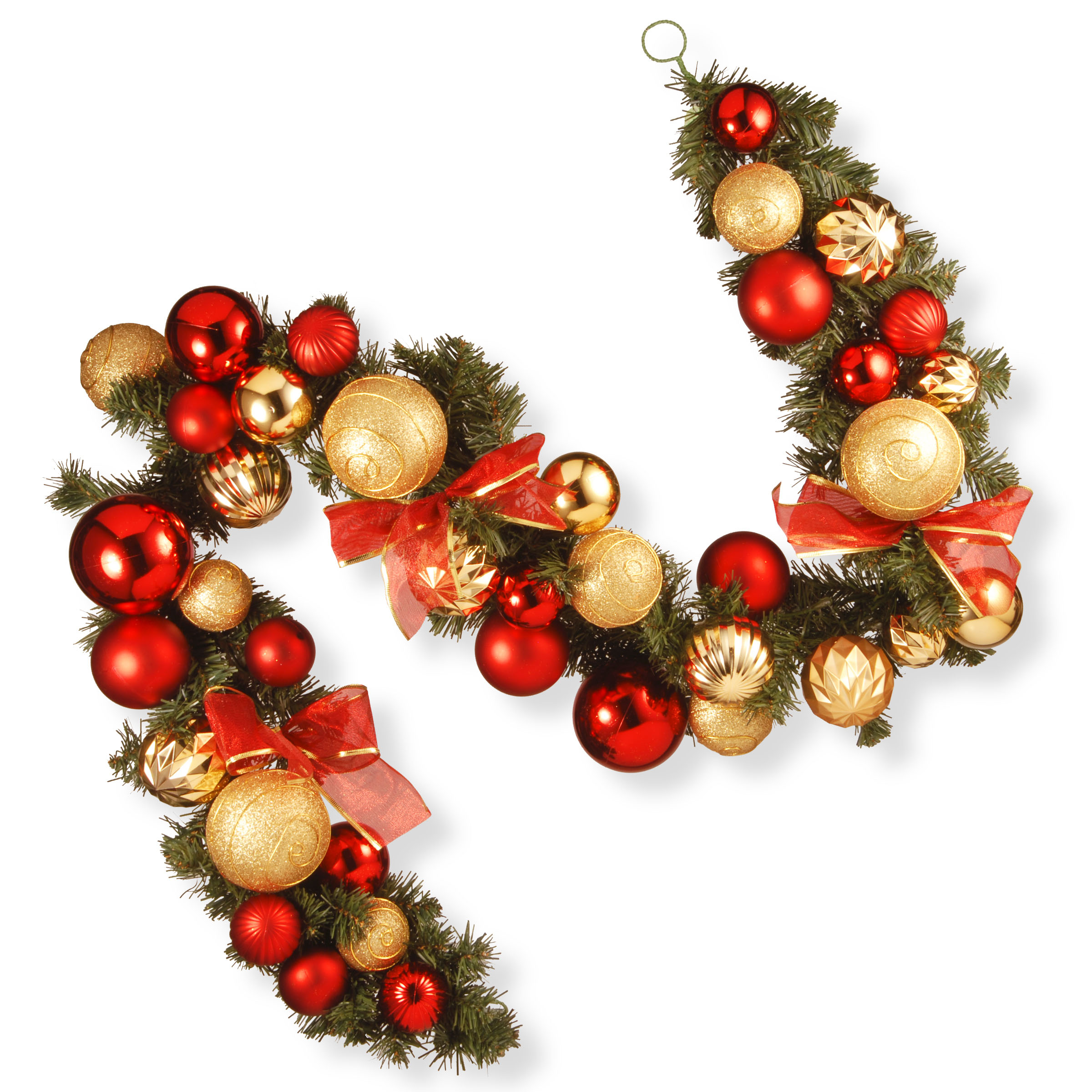 6 Foot Gold & Red Mixed Ornament Garland: Unlit