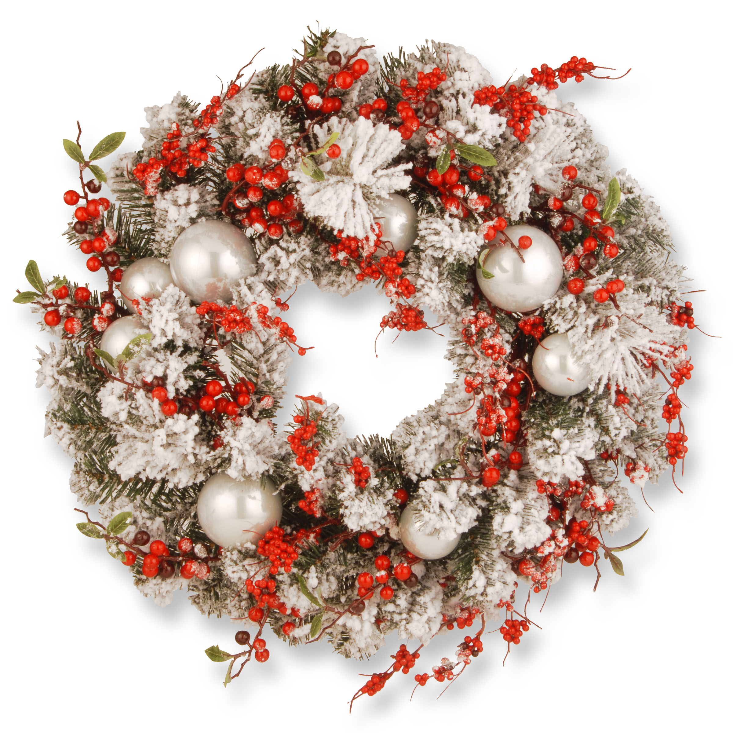 24 Inch Red And White Christmas Ornament Wreath: Unlit
