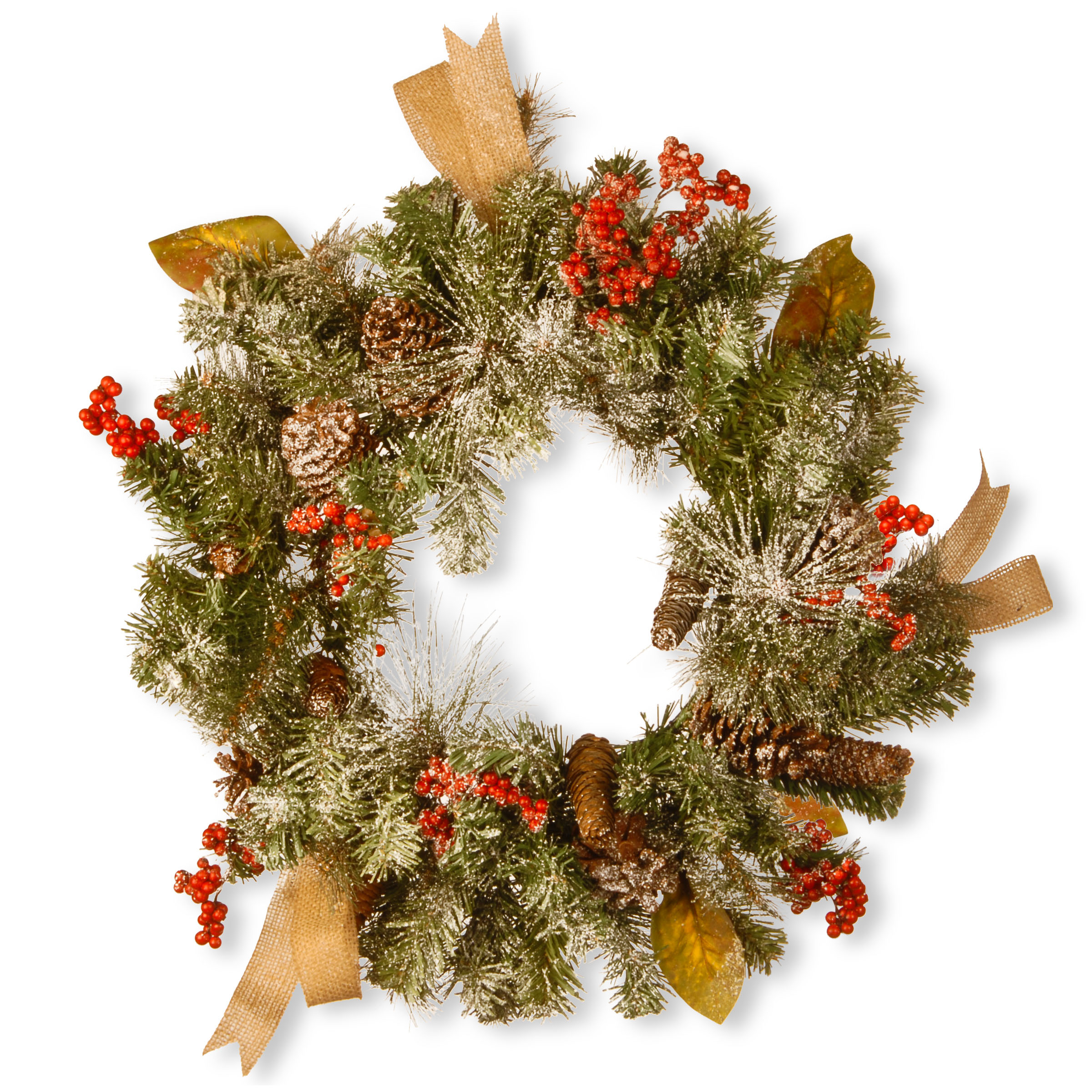 24 Inch Christmas Wreath With Cones: Unlit