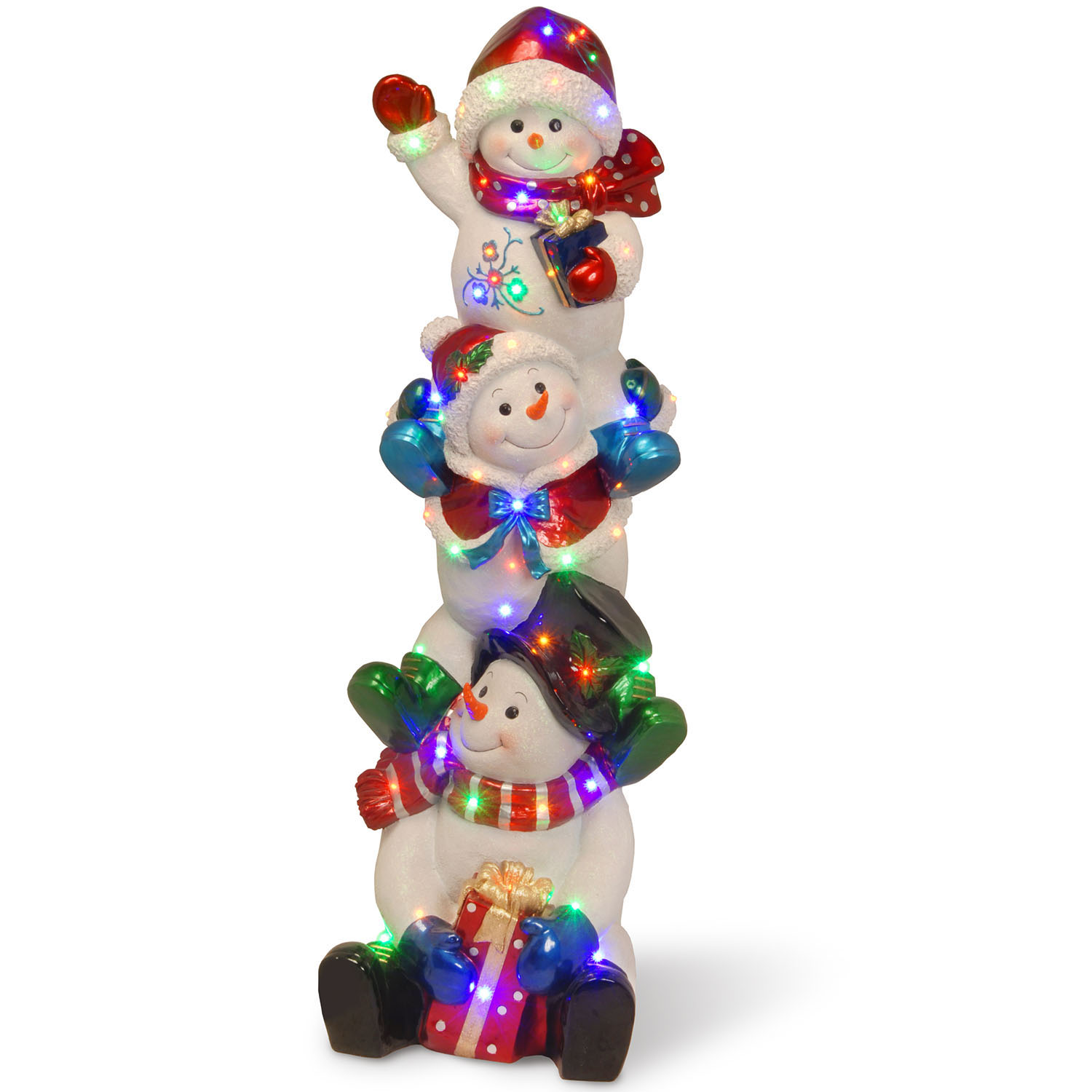 61 Inch Stacking Snowmen Family With 50 Multi-colored Led