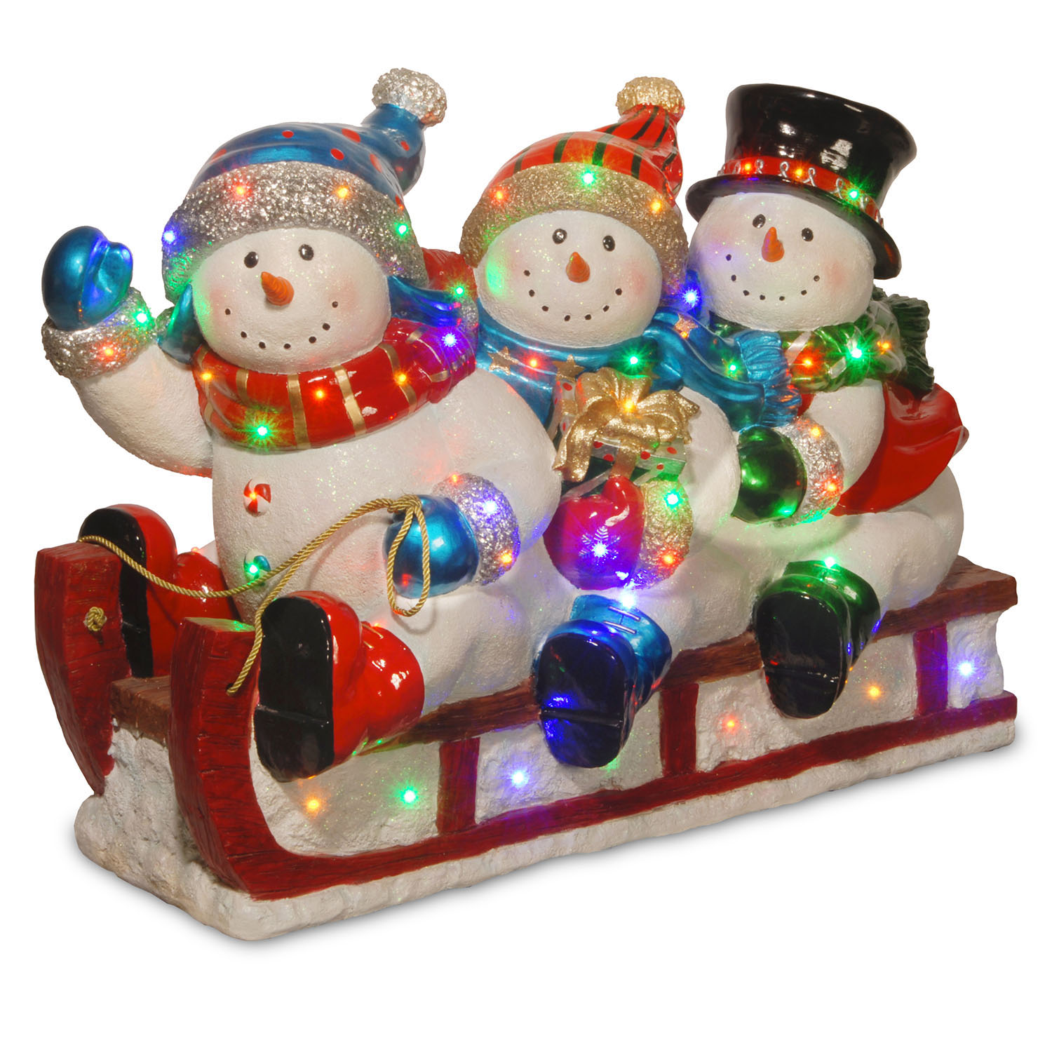 29 Inch Sledding With 3 Snowmen With 48 Multi-colored Led