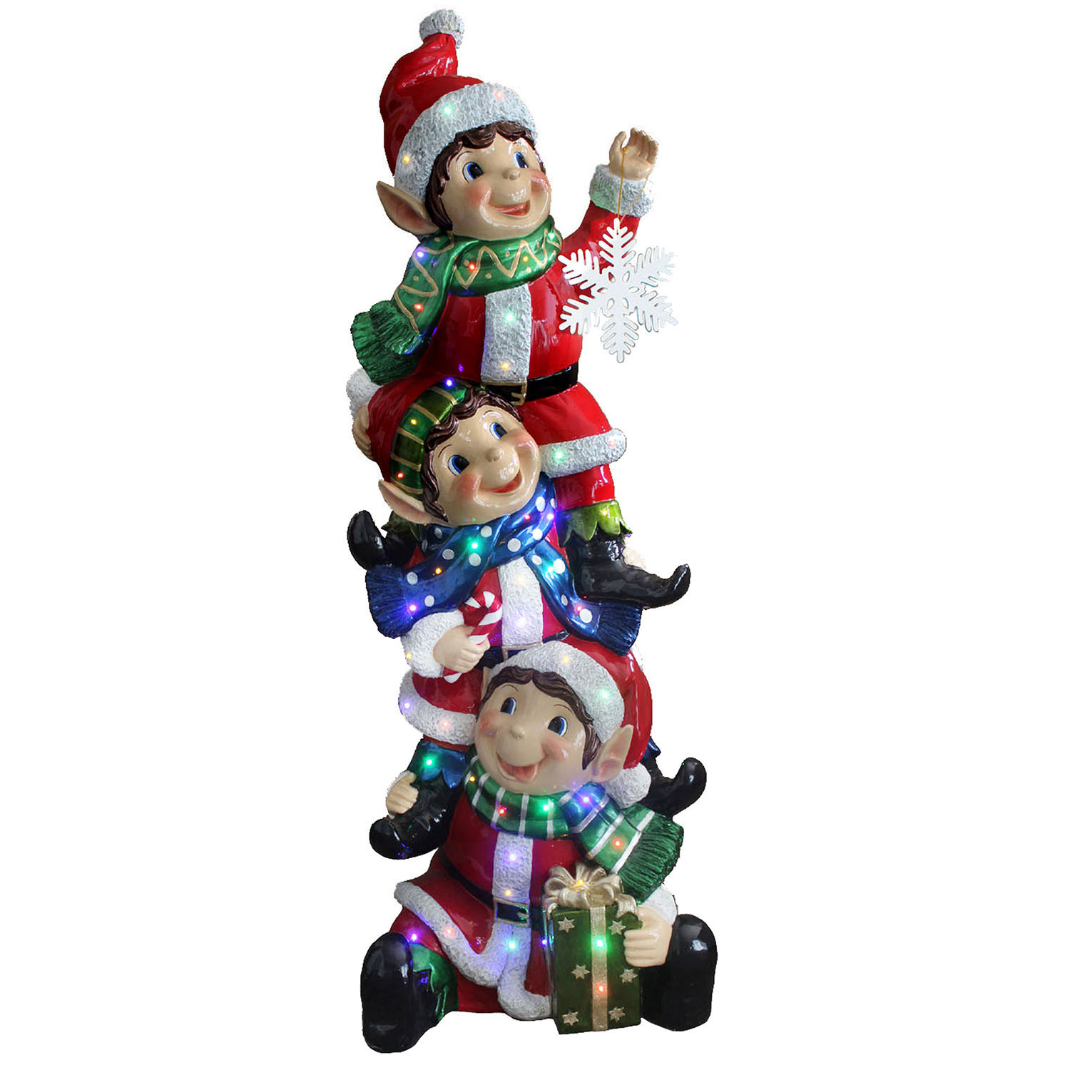 59 Inch In/outdoor Stacking Elves Holding Snowflake: Multi-leds