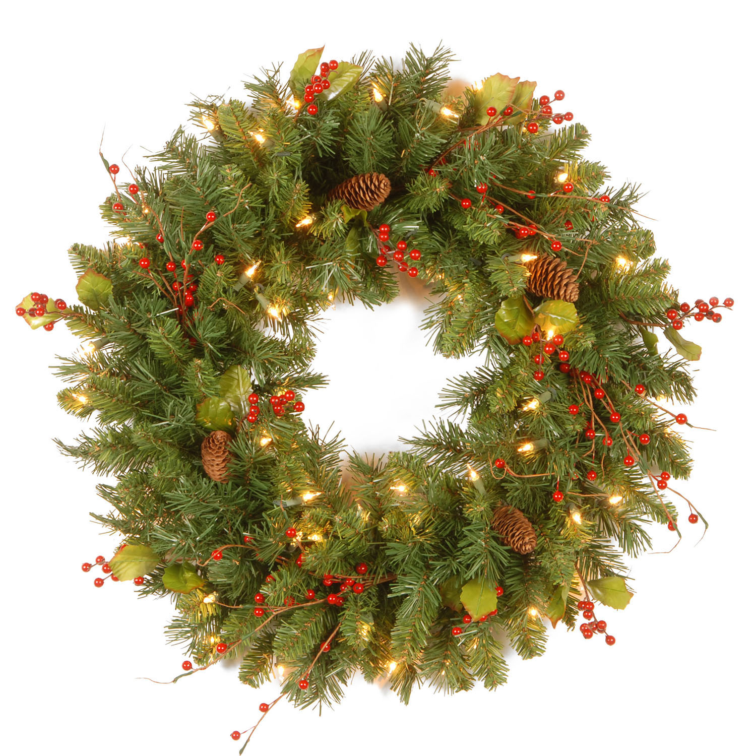 24 Inch Classical Collection Wreath: Berries/cones/holly Leaves