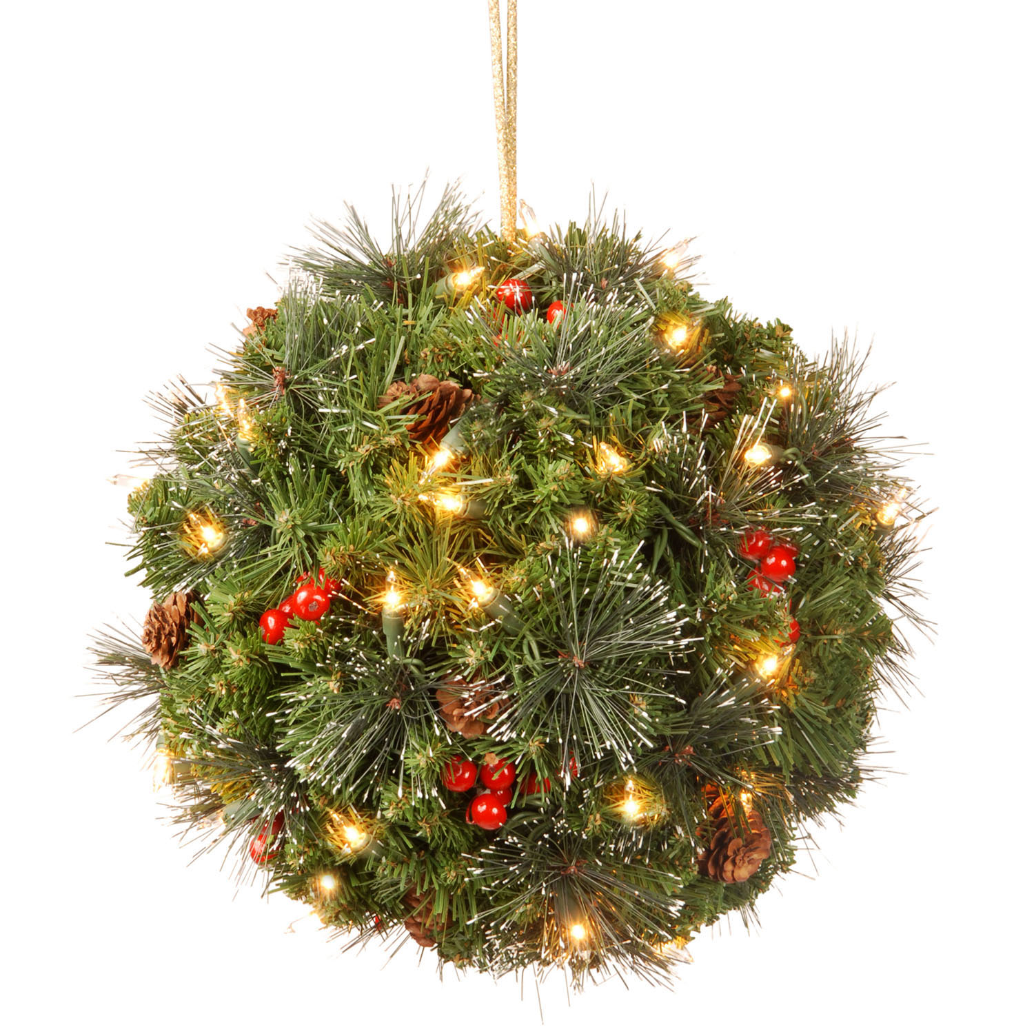 16 Inch Crestwood Spruce Kissing Ball: Battery Operated Leds