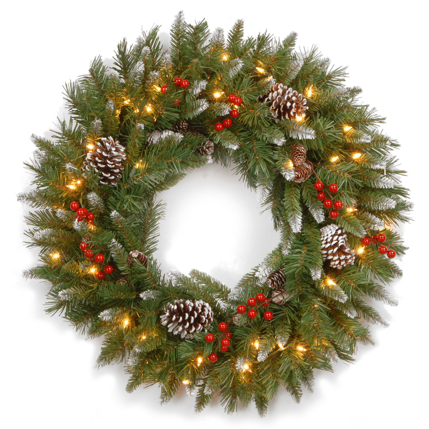 National Tree Company Frosted Berry Wreath AllLit Clear Lights