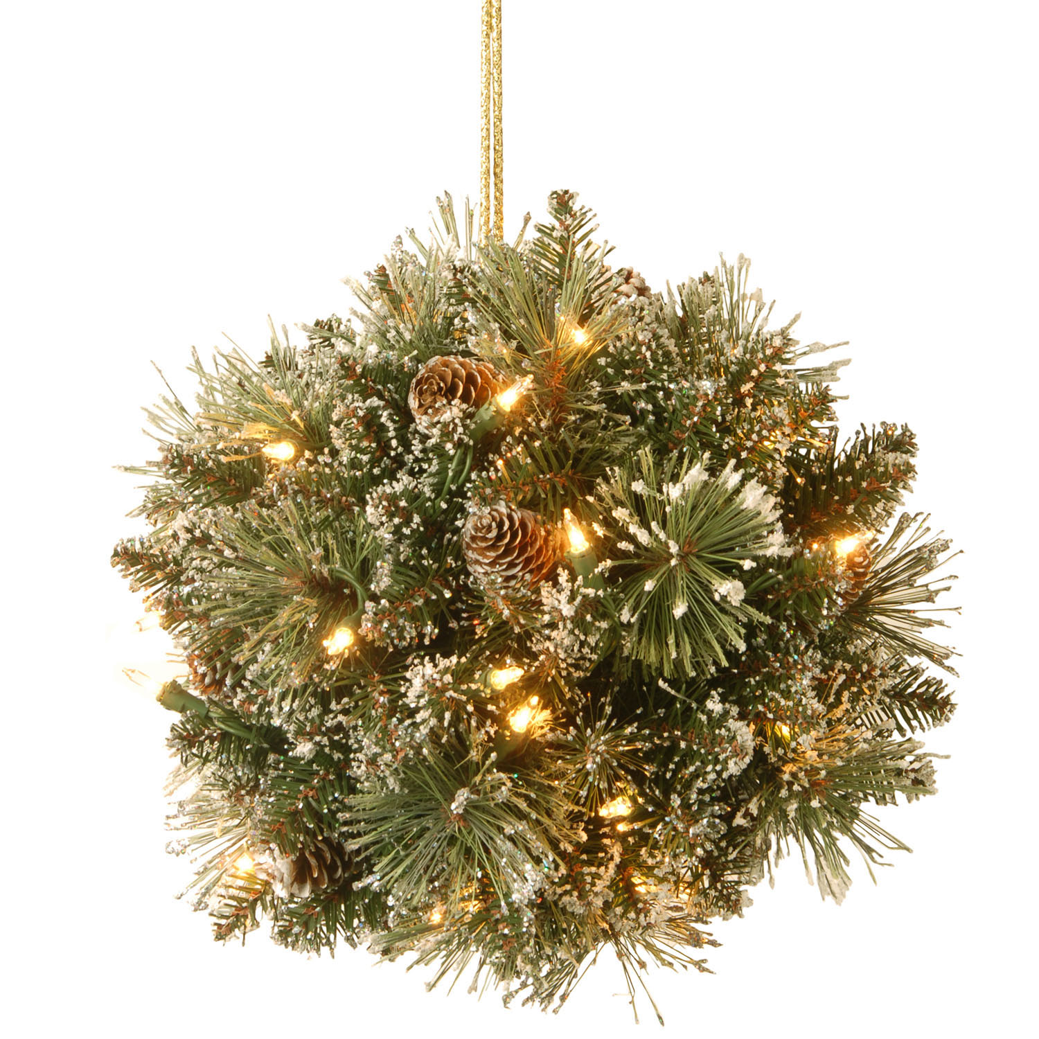 12 Inch Glittery Bristle Pine Kissing Ball: Battery/timer Operated Leds