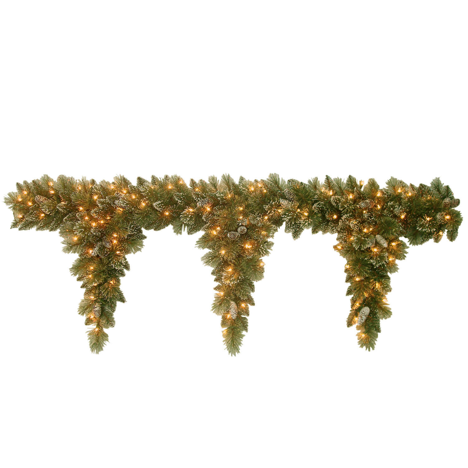 6 Foot Glittery Bristle Pine Mantel Swag: 3 Drops