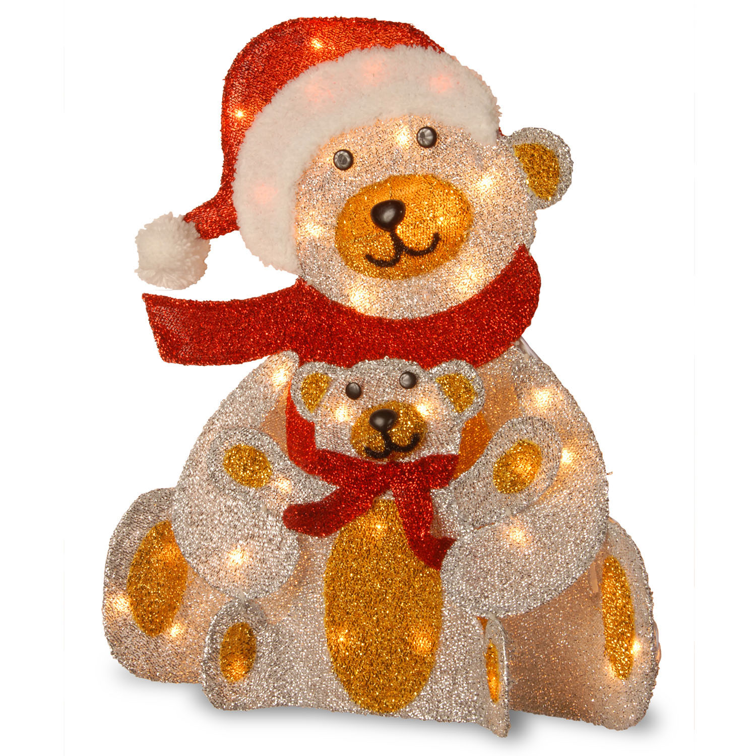 24 Inch Fabric Bear With 35 Clear Lights