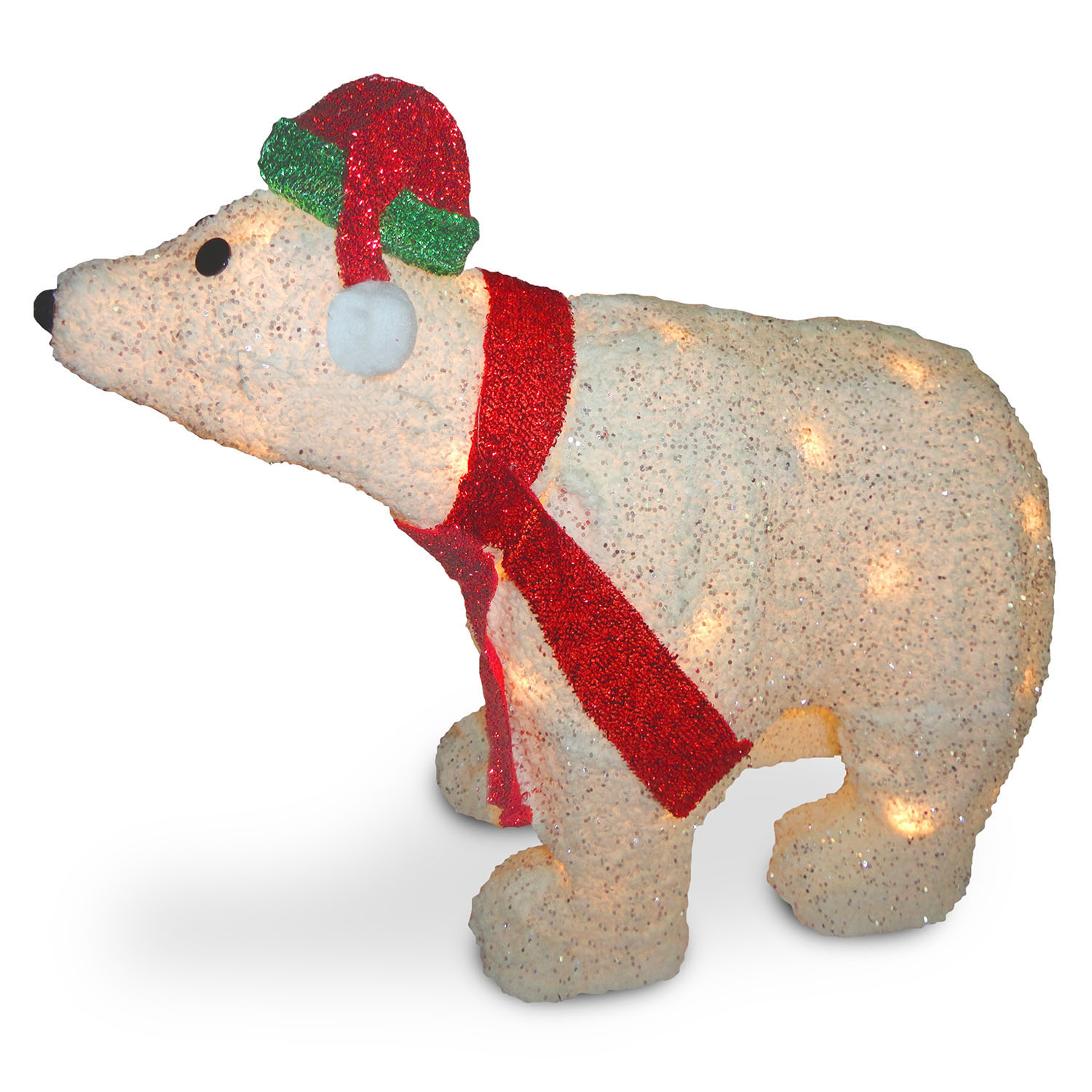 18.5 Inch In/outdoor White Flannel 3d Polar Bear: Clear Lights