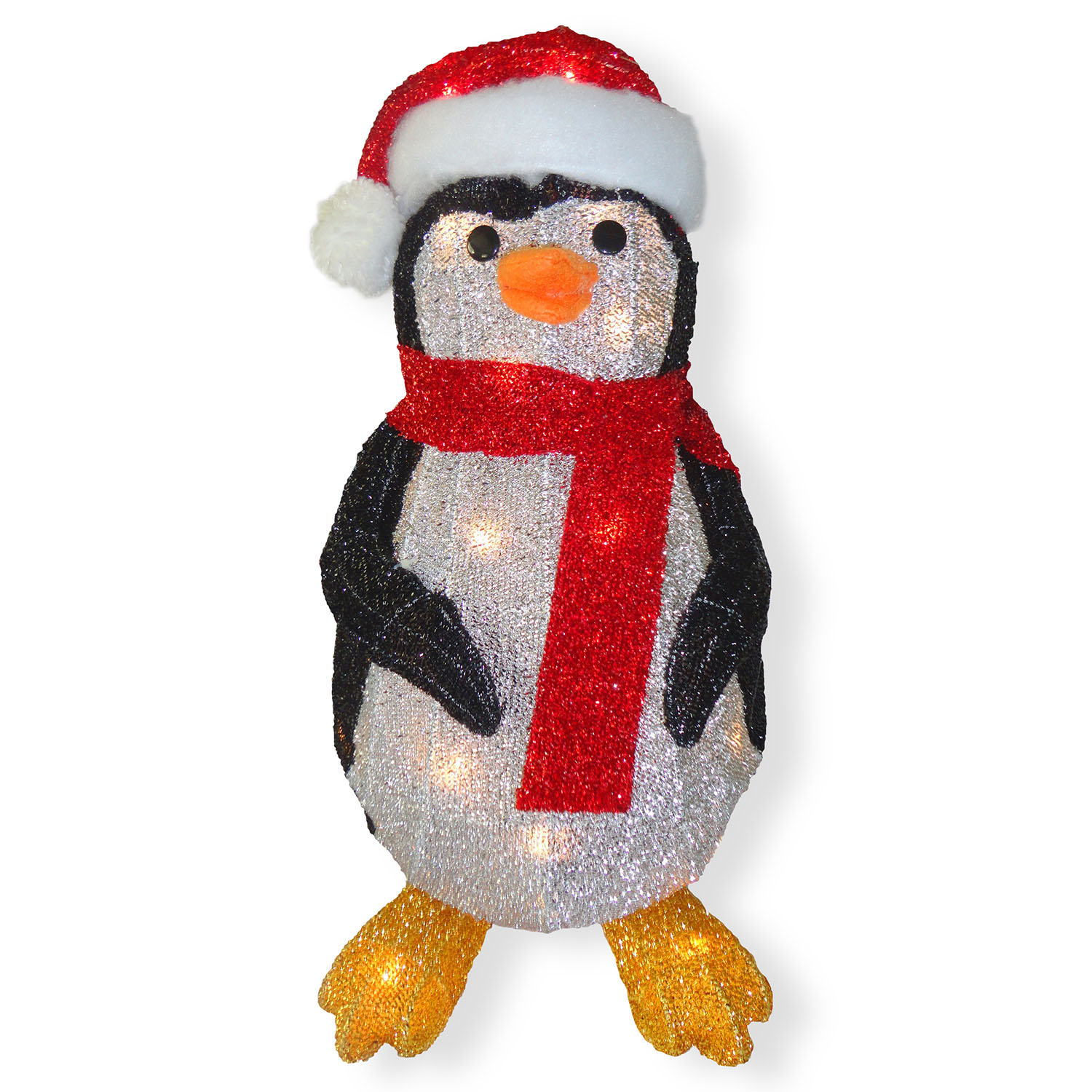 20.5 Inch In/outdoor Fabric Tinsel Penguin: Clear Lights