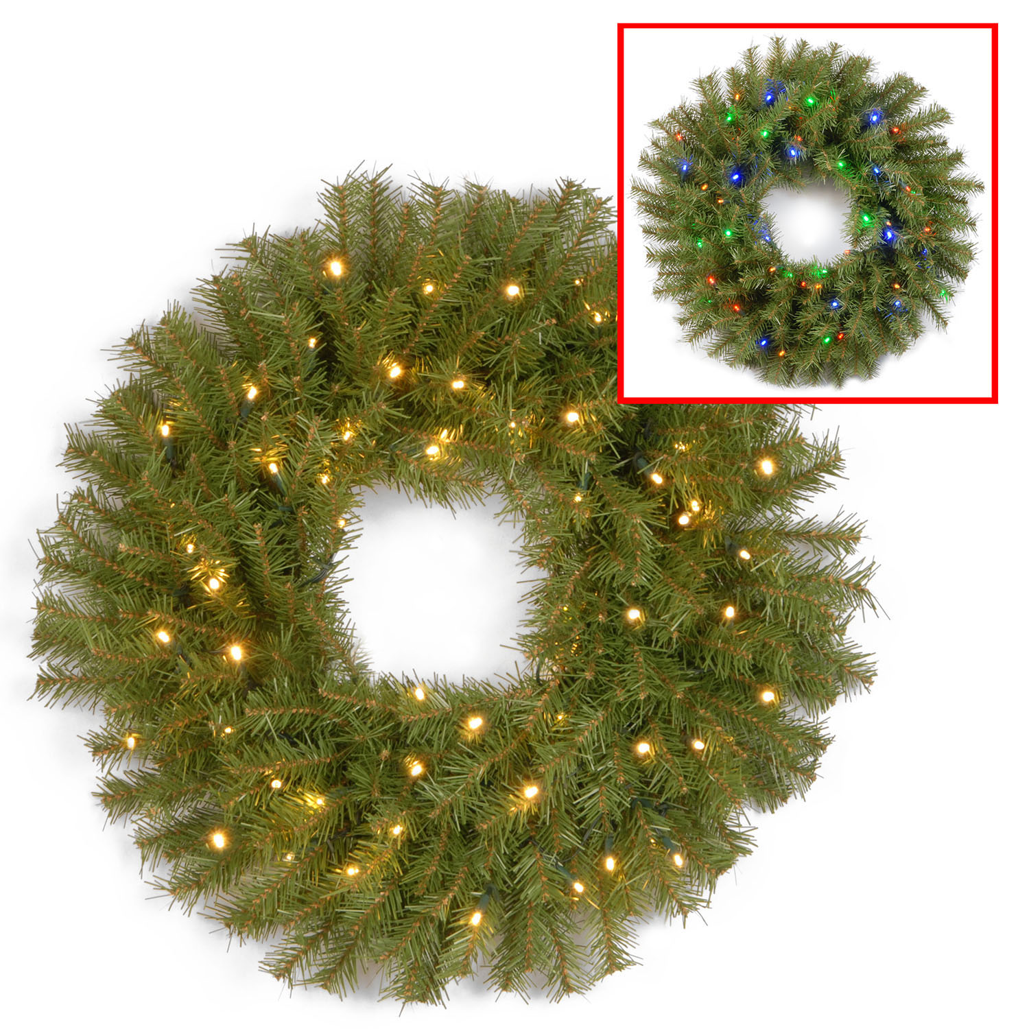 24 Inch Norwood Fir Wreath: B/o Dual Color Leds
