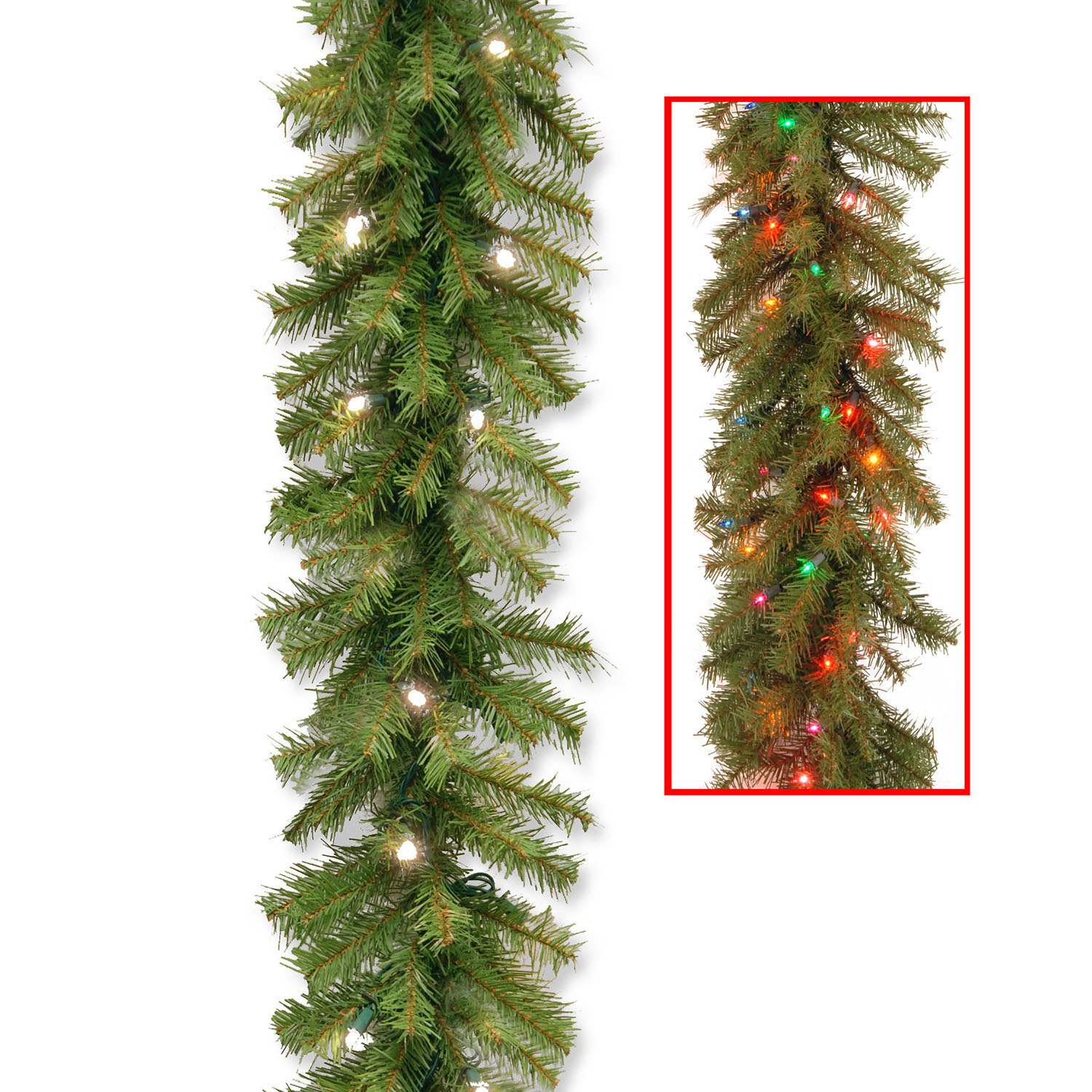 9 Foot X 10 Inch Norwood Fir Garland: Dual Color Leds