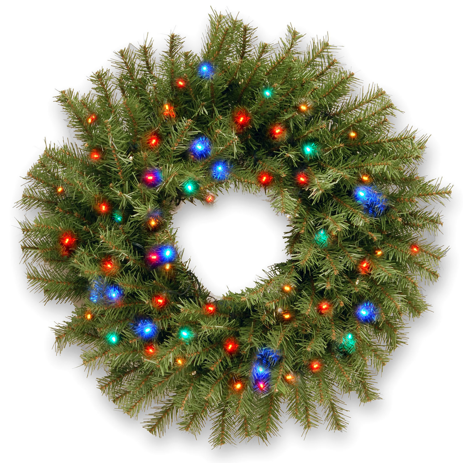 24 Inch Norwood Fir Wreath: Multi-colored B/o Leds With Timer