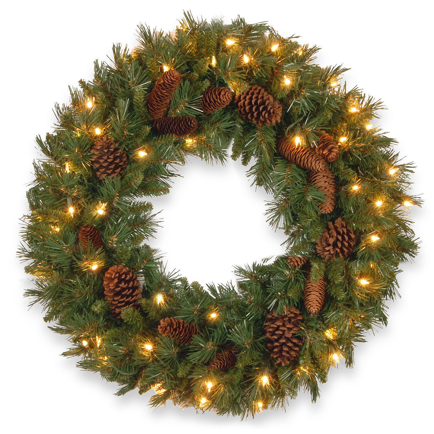 24 Inch Pine Cone Wreath: Clear Lights