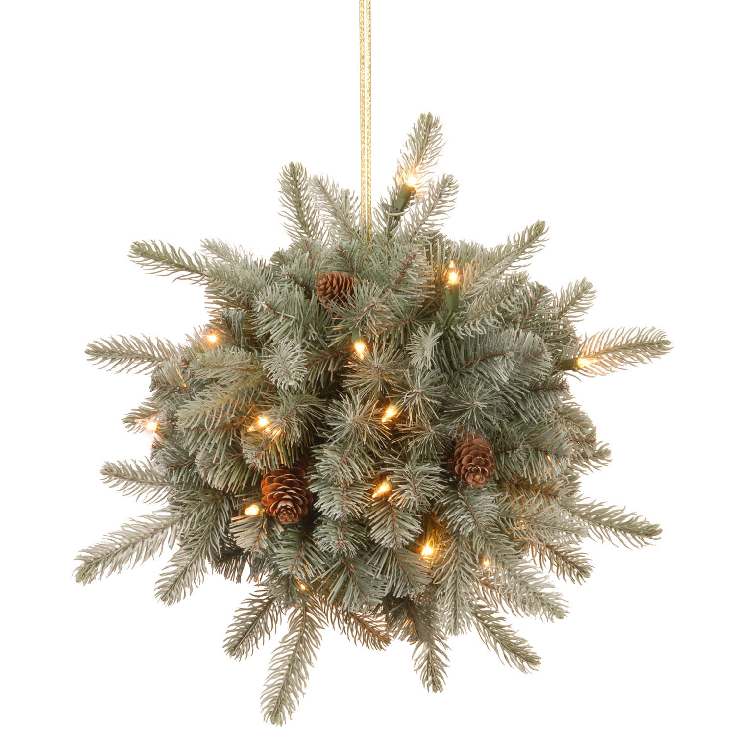 12 Inch Pe/pvc Frosted Artic Spruce Kissing Ball: Battery/timer Operated Leds