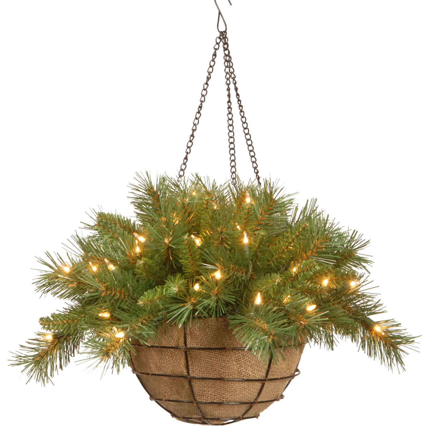 20 Inch Tiffany Fir Hanging Basket: Battery/timer Operated Leds