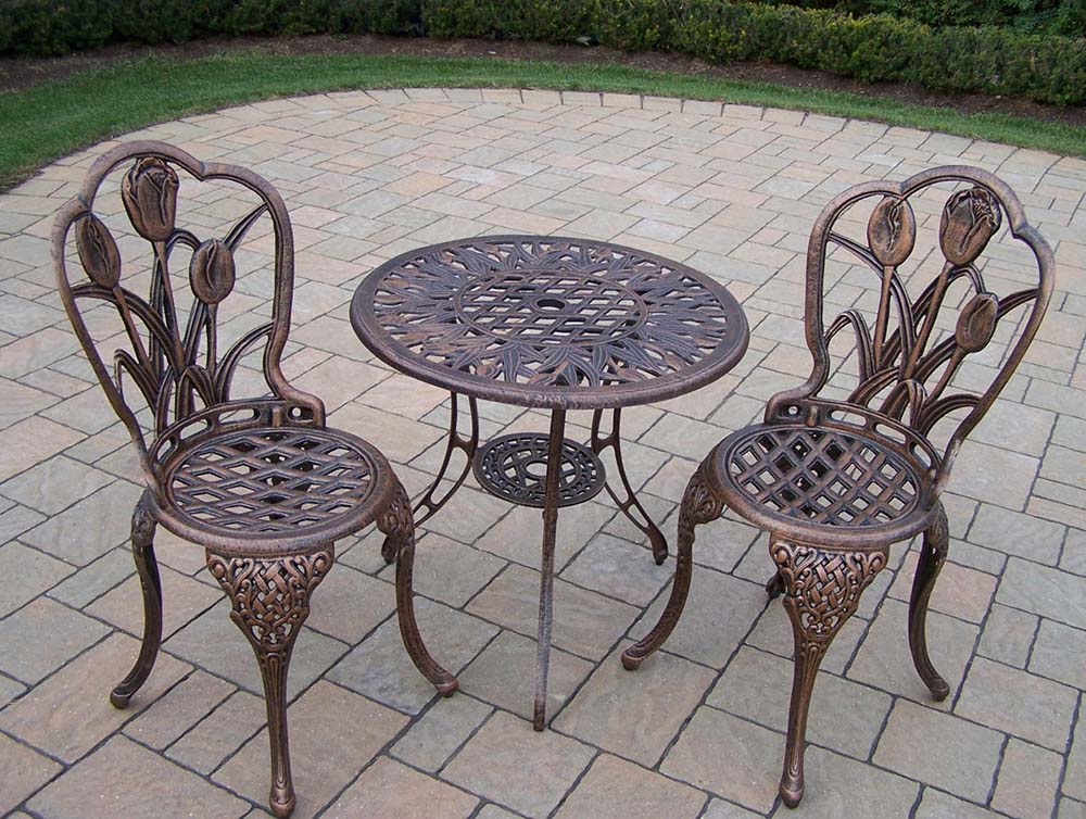 Tulip Cast Aluminum Patio 3pc Round Bistro Set