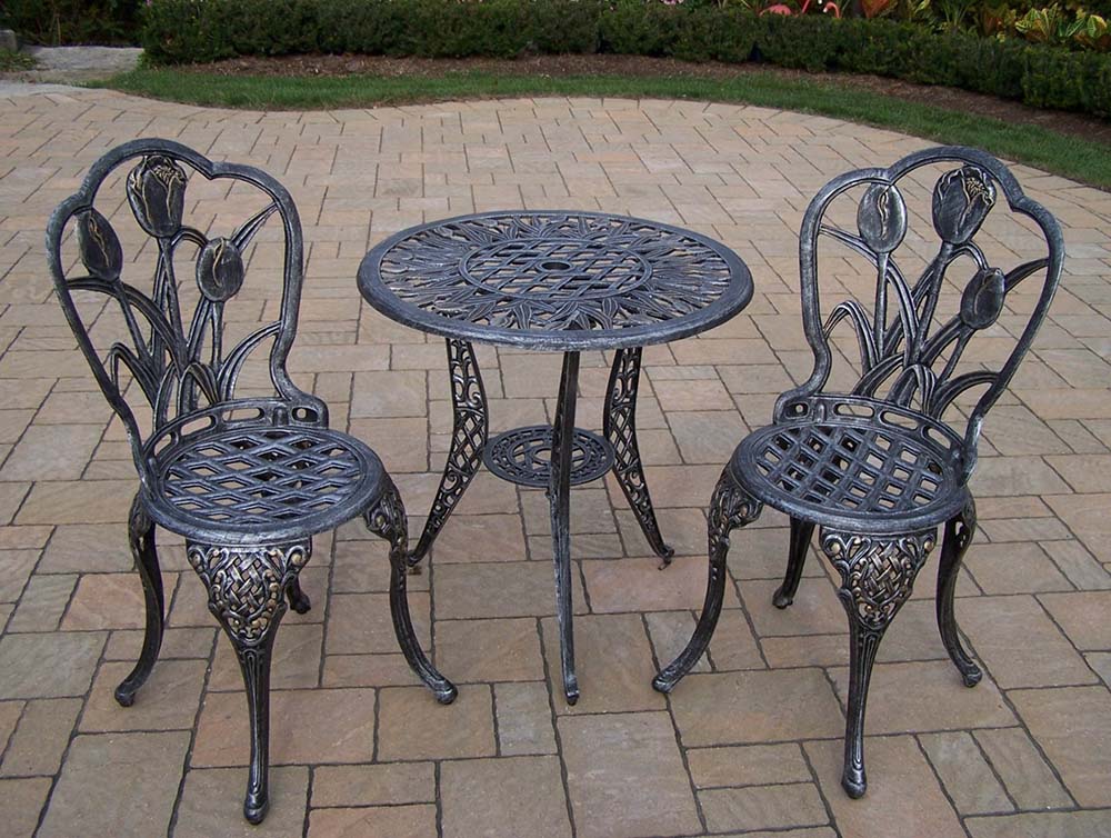 Tulip Cast Aluminum Patio 3pc Round Bistro Set