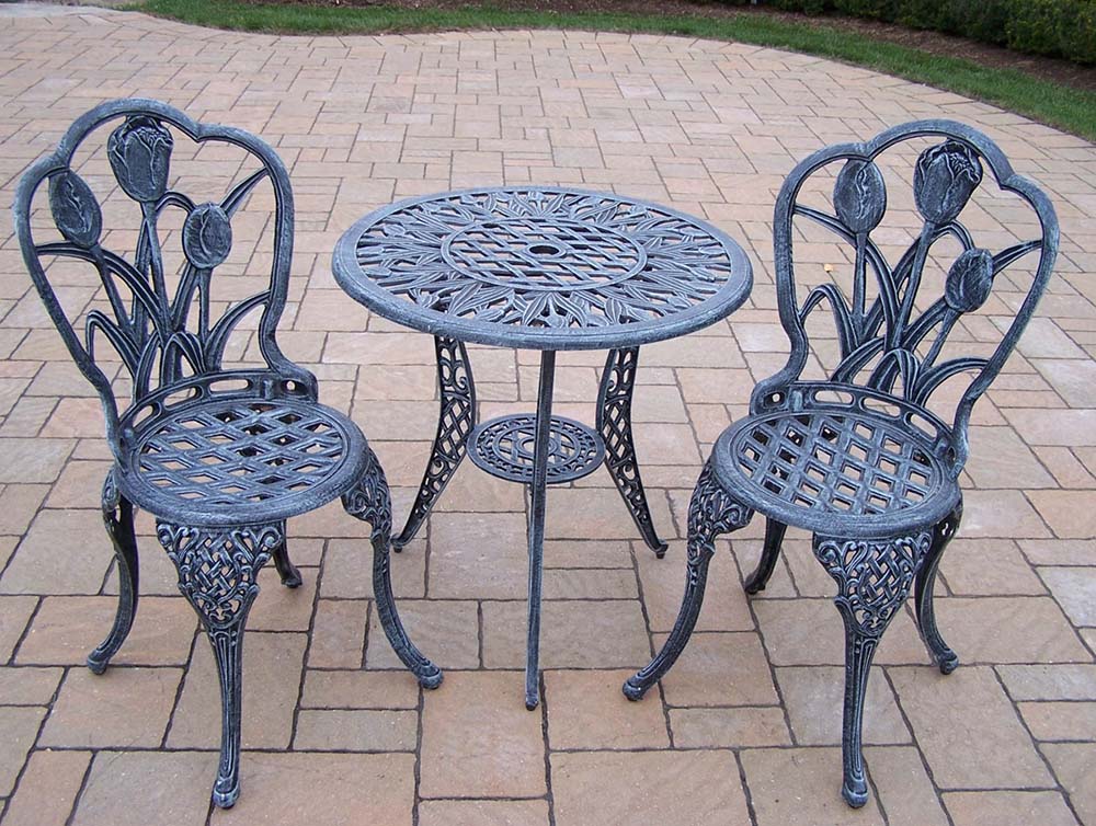 Tulip Cast Aluminum Patio 3pc Round Bistro Set