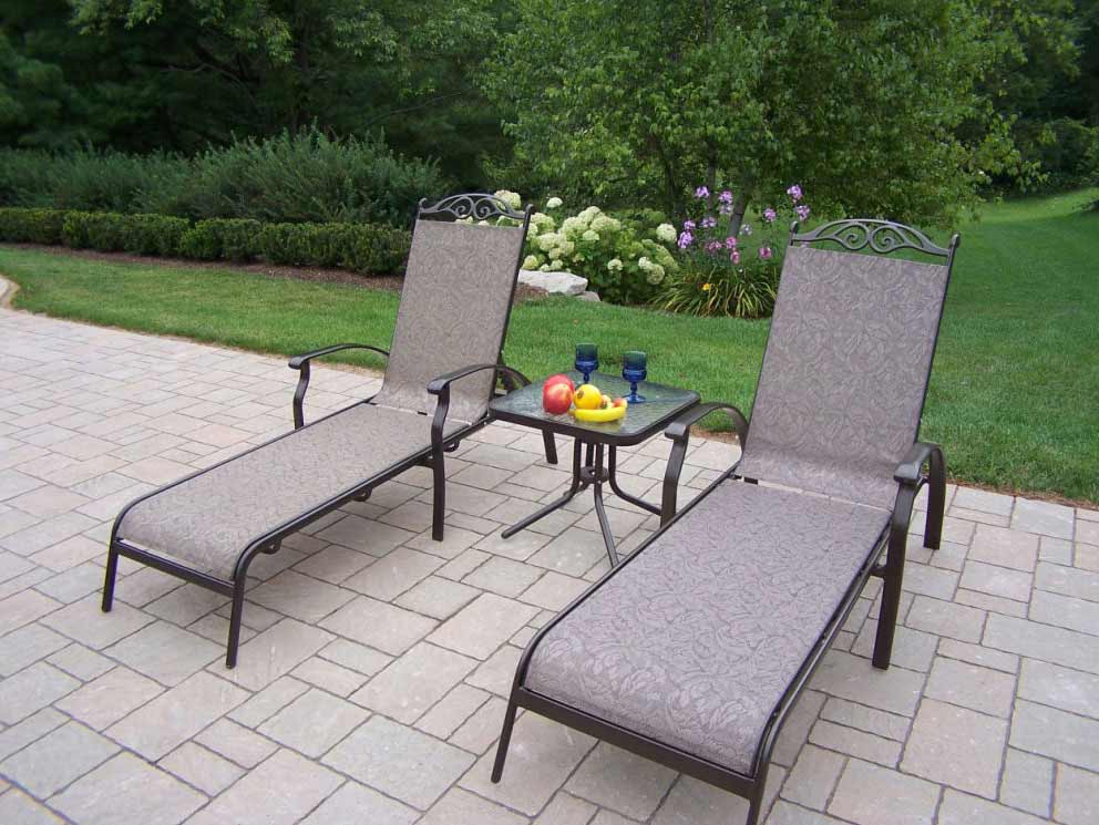 Two Chaise Lounge Chairs And Square Side Table Set