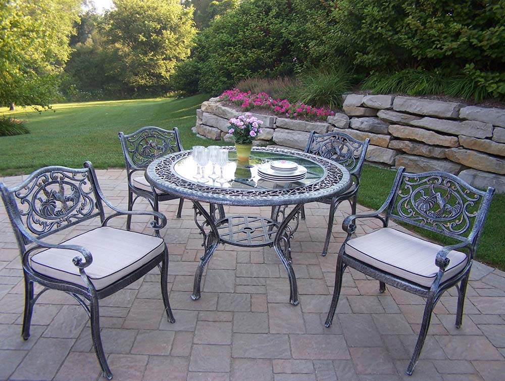 Hummingbird Glass Top 5pc Patio Dining Set w/ Cushions