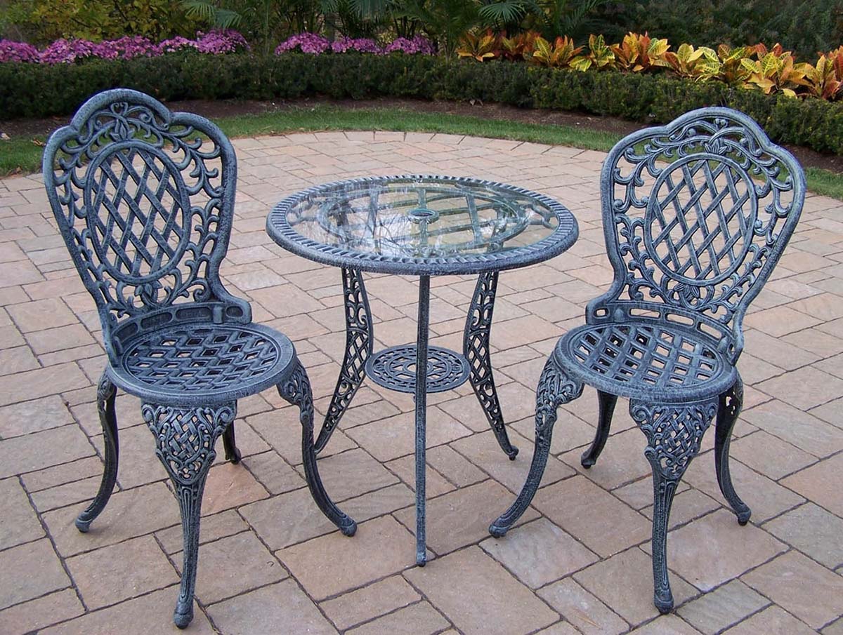 Mississippi Cast Aluminum 3pc Glass Top Bistro Set