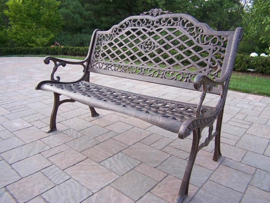 Oakland Living Mississippi Cast Aluminum High Back Garden Bench Slim Logo Mississippi Cast Aluminum High Back Garden Bench