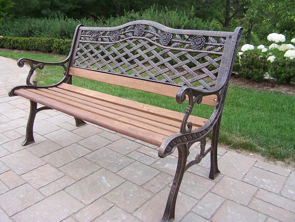 Tea Rose Cast Aluminum & Wood Garden Bench