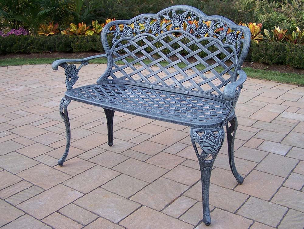 Tea Rose Cast Aluminum Outdoor Garden Love Seat Bench