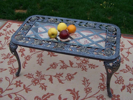 Oakland Living Tea Rose Cast Aluminum Glass Top Cocktail Table Slim Logo Tea Rose Cast Aluminum Glass Top Cocktail Table