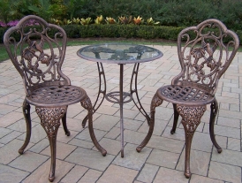 Hummingbird Cast Aluminum 3pc Glass Top Bistro Set