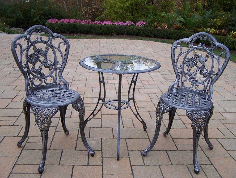 Hummingbird Cast Aluminum 3pc Glass Top Bistro Set