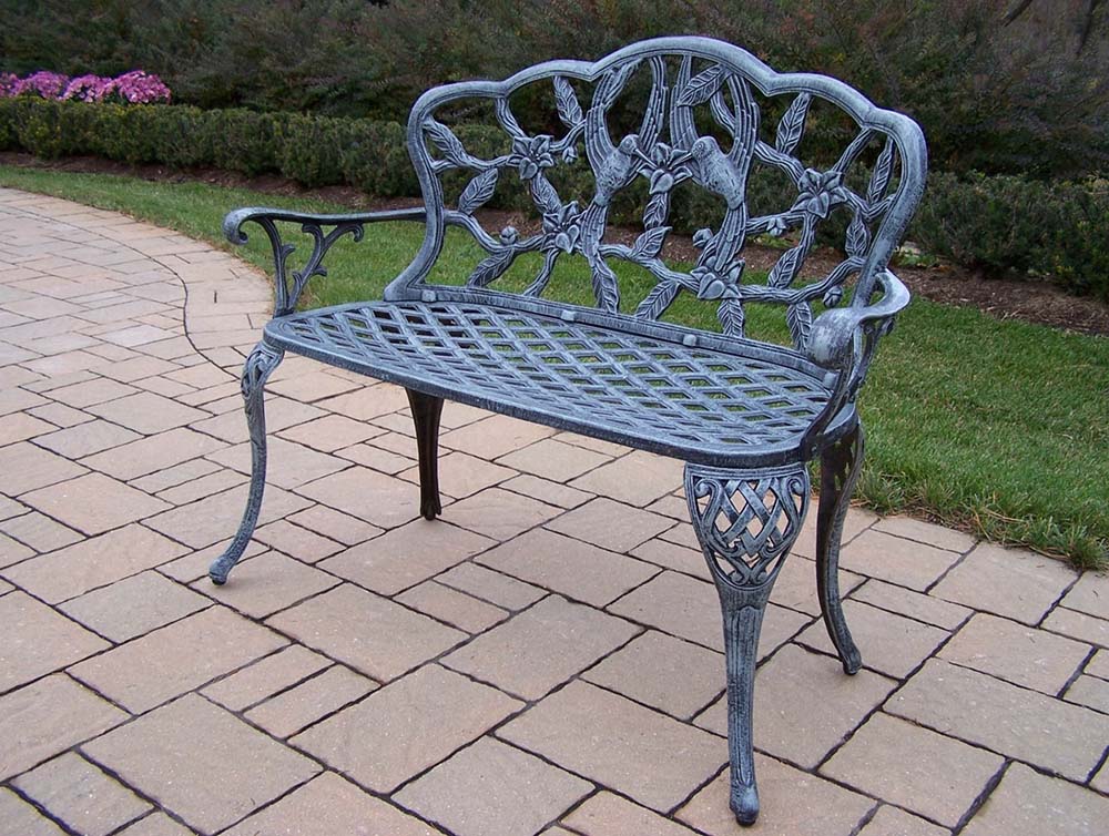 Hummingbird Cast Aluminum Outdoor Garden Loveseat Bench