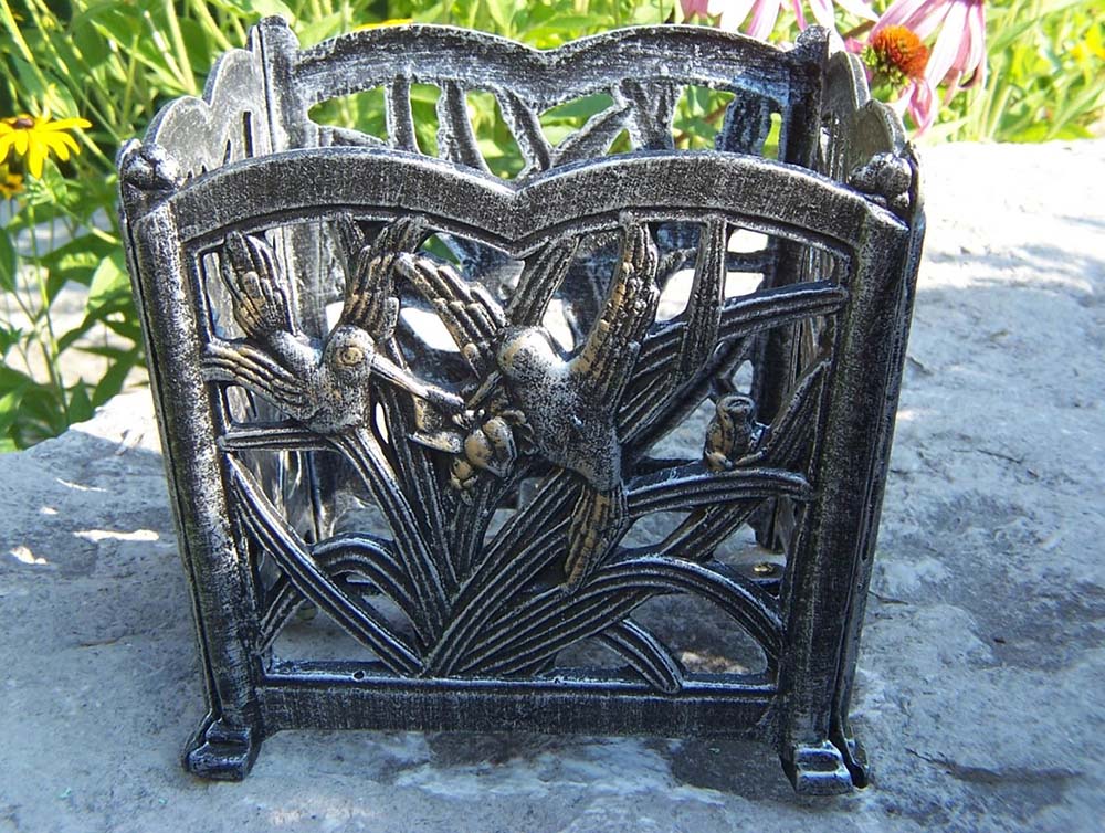 Hummingbird Cast Aluminum 8 Inch Square Flower Pot