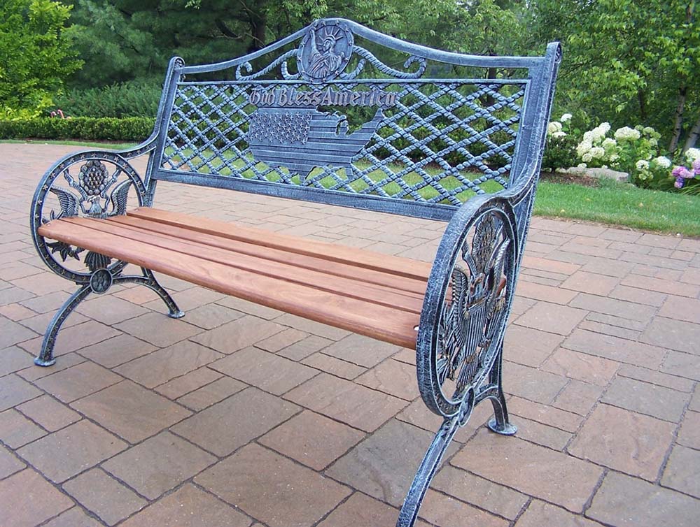 Cast Irion & Wood God Bless America Bench