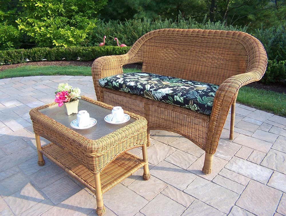 Resin Wicker Loveseat & Coffee Table Set W/ Cushions