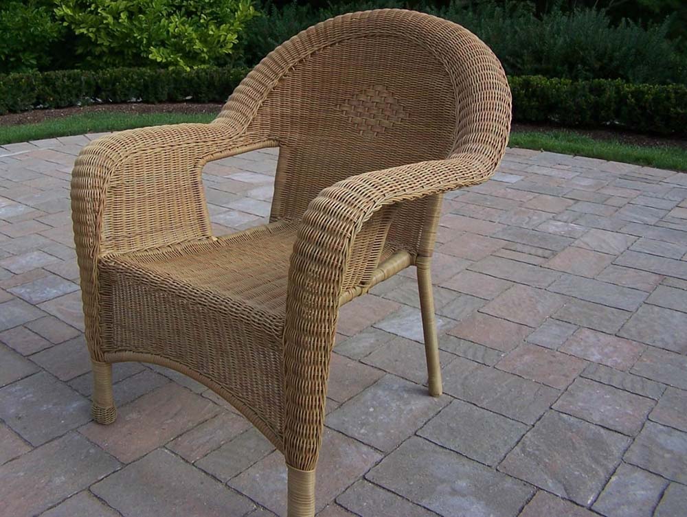 Resin Wicker Outdoor Arm Chair in Honey (Set of 2)