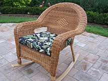 Resin Wicker Outdoor Rocker - Black Cushion in Natural
